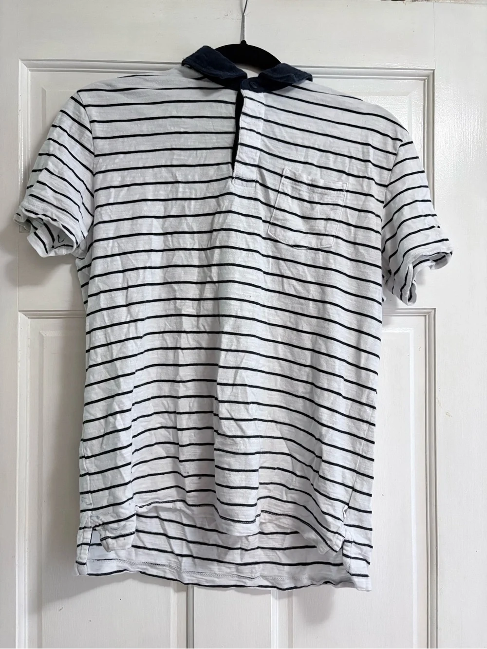 GAP White Polo with Black Stripes and Navy Collar